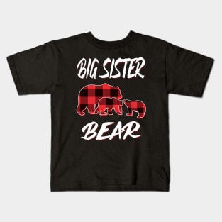 Big Sister Bear Red Plaid Christmas Pajama Matching Family Gift Kids T-Shirt